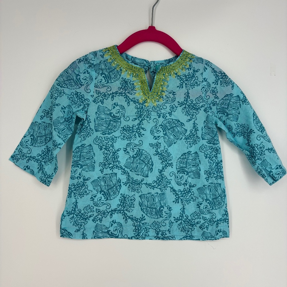 Calypso St Barth for Target Baby 9 Months Tunic Top Turquoise Blue Elephant LS
